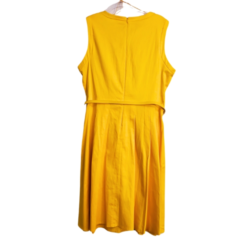 London style collection yellow A line belted dress Womens 16 NWT flare skirt - Picture 3 of 10